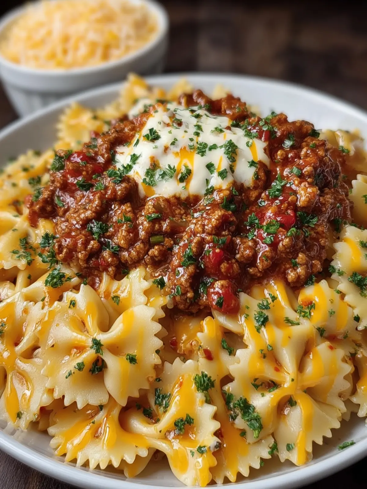 Cheesy Bowtie Pasta with Meat Sauce First Image