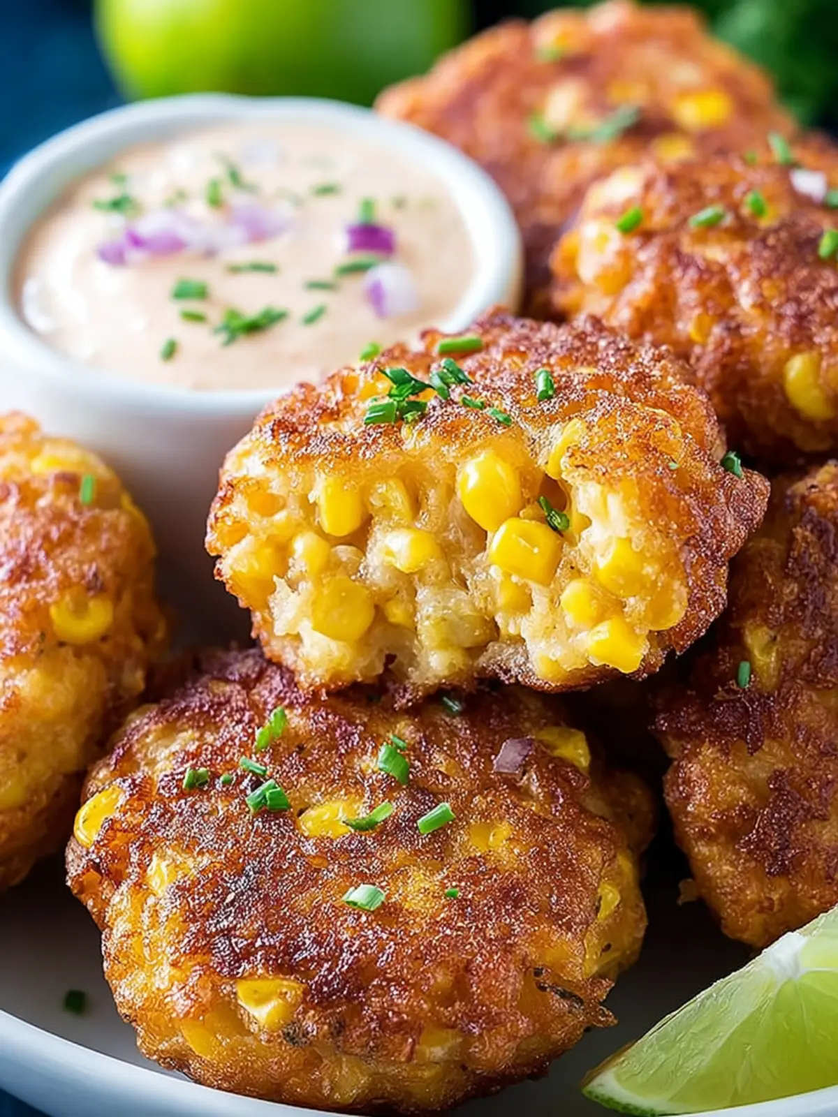 Irresistible Sweet Corn Fritters with Chili Lime Aioli First Image