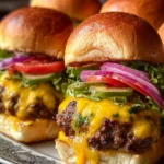 Juicy Grilled Cheeseburger Sliders with Cheddar and Fresh Toppings First Image