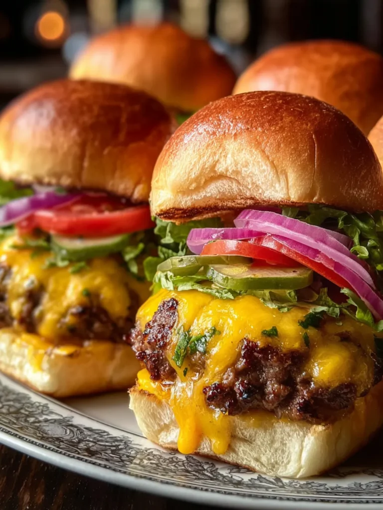Juicy Grilled Cheeseburger Sliders with Cheddar and Fresh Toppings First Image