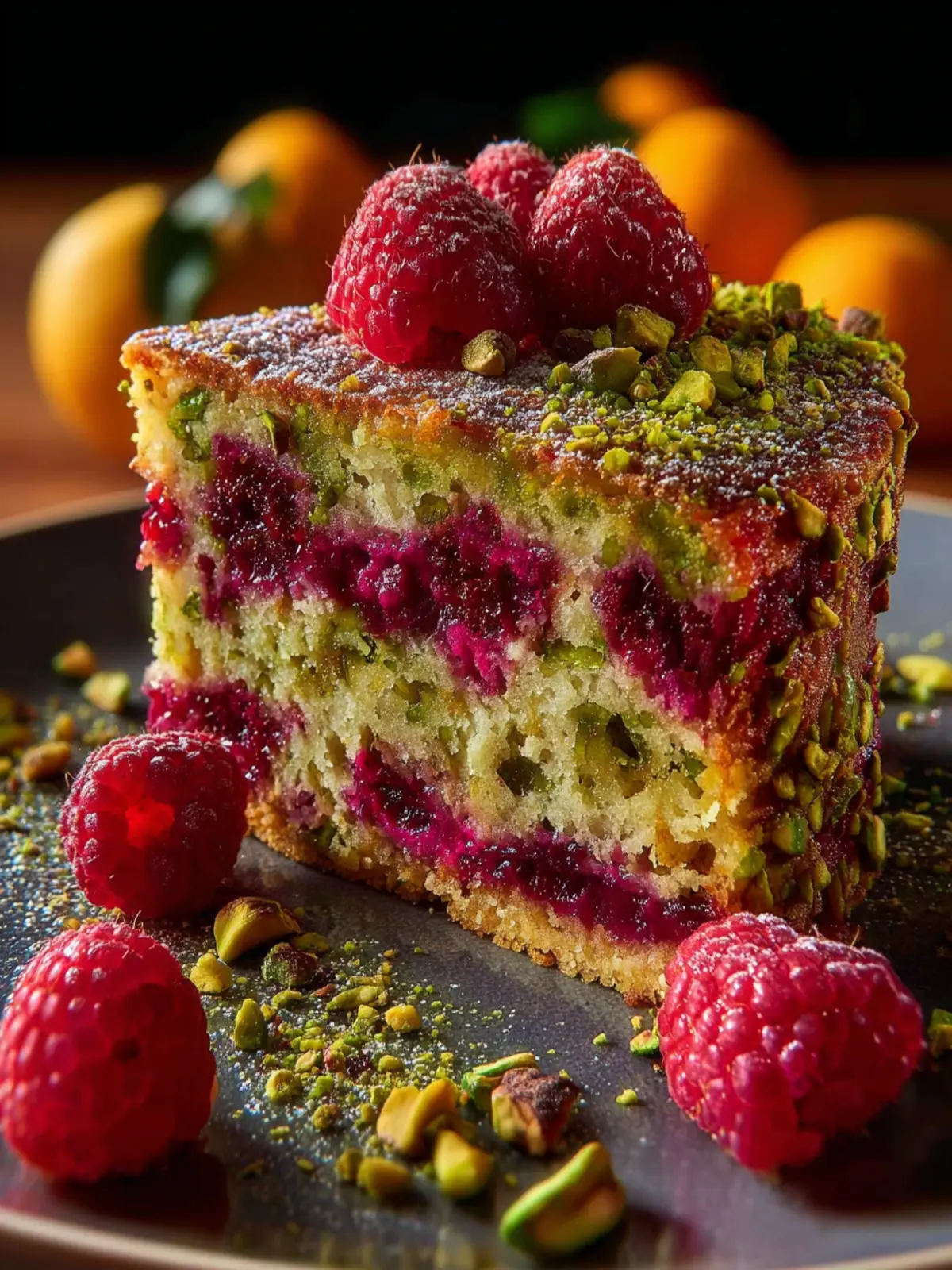 Raspberry Orange Pistachio Ricotta Cake First Image